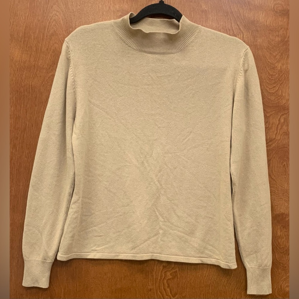 Alex New York cashmere & silk tan lightweight mock-neck sweater size large